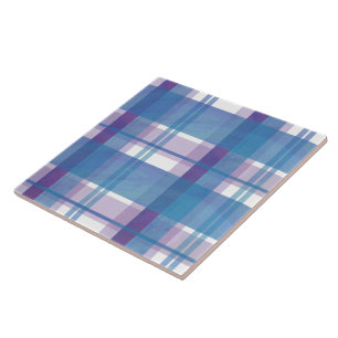Azulejo De Cerâmica Xadrez de Madras Azul e Roxo