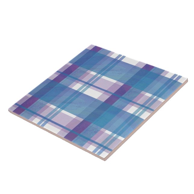 Azulejo De Cerâmica Xadrez de Madras Azul e Roxo (Lateral)
