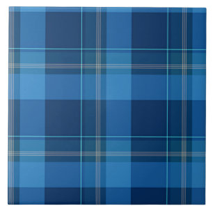 Azulejo De Cerâmica Xadrez de tartan azul