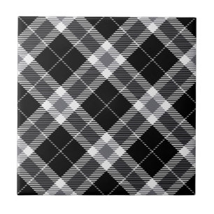 Azulejo De Cerâmica Xadrez de Tartan Preto Branco e Cinza