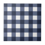 Azulejo De Cerâmica Xadrez de Verificação Gingham de Cottagecore Branc<br><div class="desc">Tendência piquenique primavera moderna,  com padrão de tartan xadrez gingham em cores azul e branco marinho.</div>