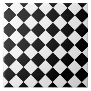 Azulejo De Cerâmica Xadrez Diagonal Harlequim Preto e Branco Clássico