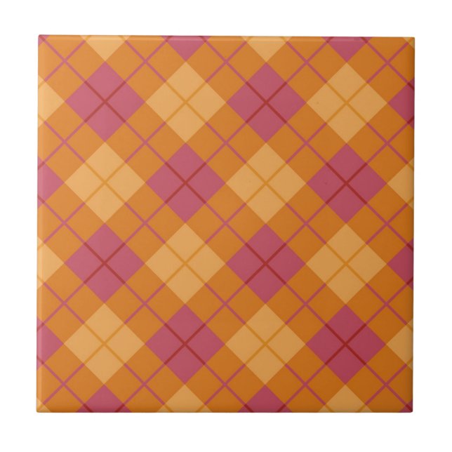 Azulejo De Cerâmica Xadrez diagonal na laranja e no rosa (Frente)