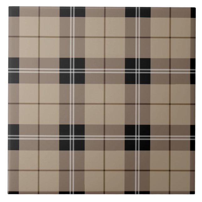 Azulejo De Cerâmica Xadrez do designer/padrão tartan marrom e preto (Frente)