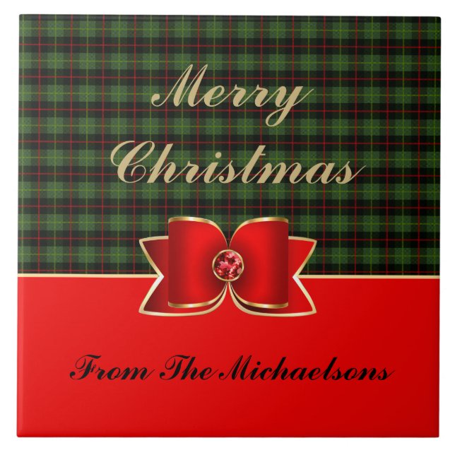 Azulejo De Cerâmica Xadrez Elegante e Arco com Jeweled com Nome (Frente)