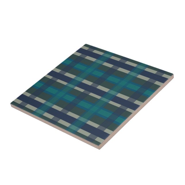 Azulejo De Cerâmica Xadrez Escocês Azul Verde Roxo E Turquesa (Lateral)