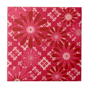 Azulejo De Cerâmica Xadrez, floral, xadrez, vermelho, vermelho, ruivo