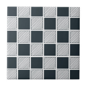 Azulejo De Cerâmica Xadrez Geométrico Azul Marinho Preto e Branco 