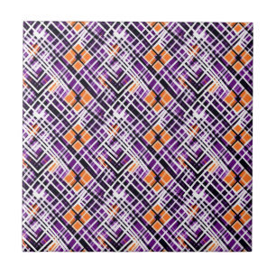 Azulejo De Cerâmica Xadrez Geométrico de Halloween - Roxo, Laranja, Br