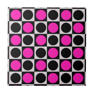 Azulejo De Cerâmica Xadrez Geométrico Rosa Preto Círculo Bolinhas
