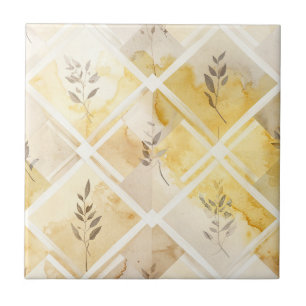 Azulejo De Cerâmica Xadrez Harlequim Honey Gold - Ramos Folhosos Bege