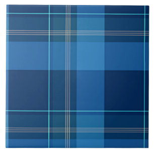 Azulejo De Cerâmica Xadrez, padrão de Tartan azul