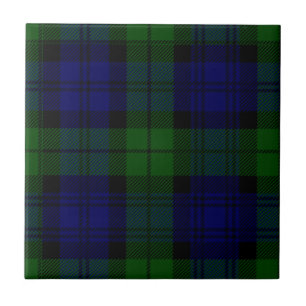 Azulejo De Cerâmica Xadrez preta do verde azul do tartan do clã do
