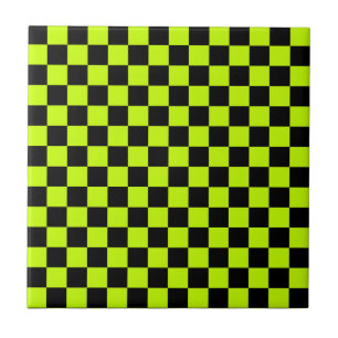 Azulejo De Cerâmica Xadrez preto verde ácido