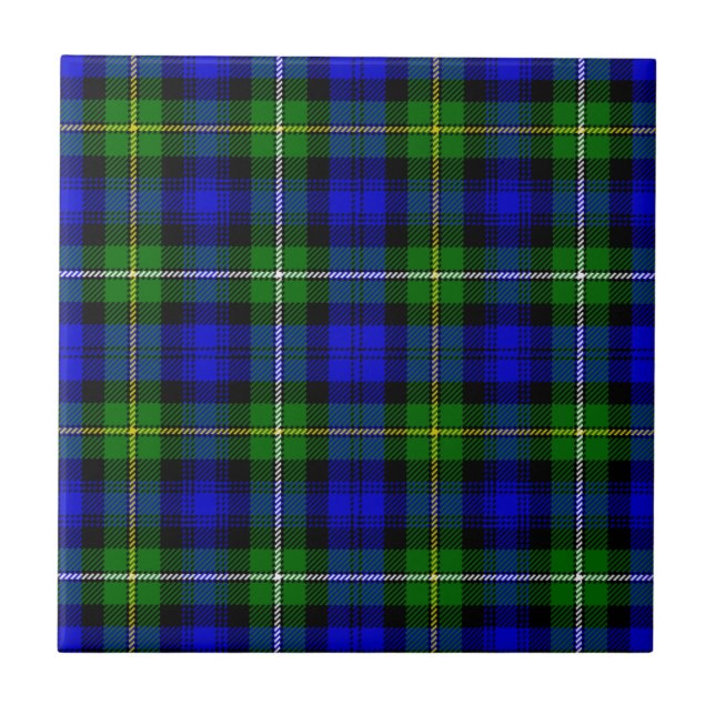 Azulejo De Cerâmica Xadrez verde azul Campbell tartan (Frente)