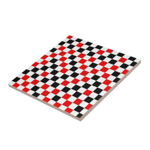 Azulejo De Cerâmica Xadrez Vermelho Preto e Branco 