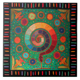Azulejo De Cerâmica Xamã Huichol Serpente Celestial