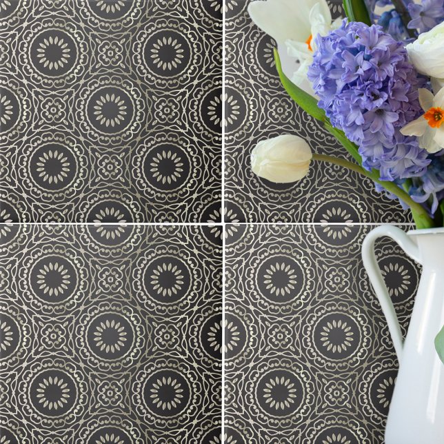 Azulejo De Cerâmica Xic Faux Dourado e negro árabe, de luxo elegante (Criador carregado)