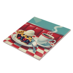 Azulejo De Cerâmica Xícara de Berry, Sorvete e café