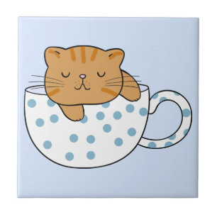 Azulejo De Cerâmica Xícara de Gato-Feine Estilo Kawaii