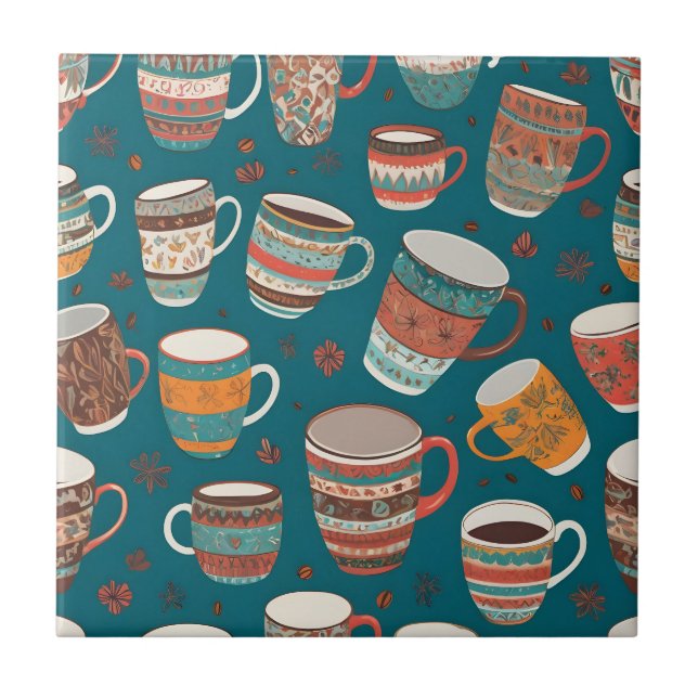 Azulejo De Cerâmica Xícaras de Café Coloridas (Frente)
