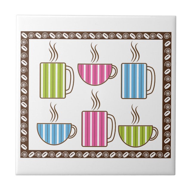 Azulejo De Cerâmica Xícaras de Café com Listras Finas (Frente)