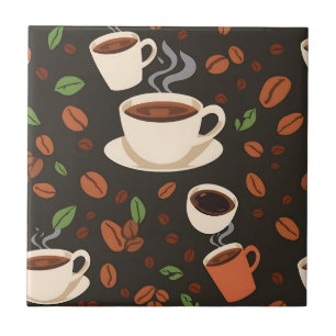 Azulejo De Cerâmica Xícaras de Café Grãos Padrão Manhã