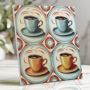Azulejo De Cerâmica Xícaras de Café Kitsch Vintage Azul e Vermelho Pas