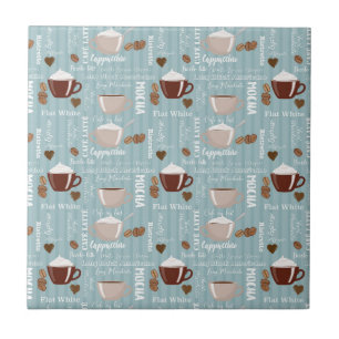 Azulejo De Cerâmica Xícaras de Café Linhas Verticais Azuis Grãos de Ca