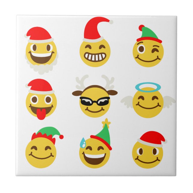 Azulejo De Cerâmica xmas emoji faces felizes (Frente)