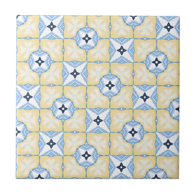 Azulejo De Cerâmica Yellow and Blue Tile  (Frente)