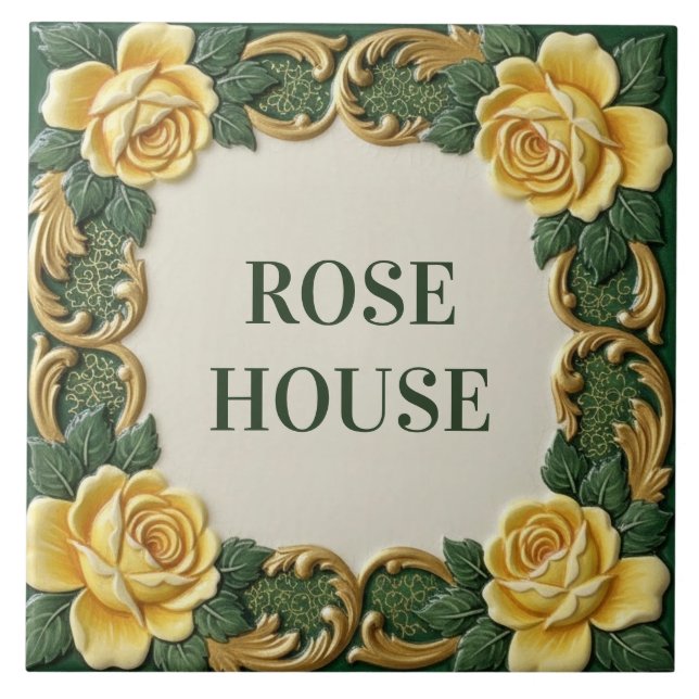 Azulejo De Cerâmica Yellow Rose Floral Custom House Name Sign Plaque (Frente)