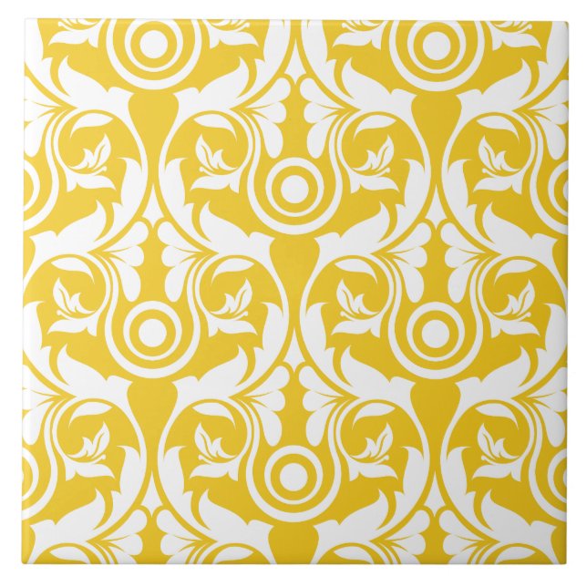 Azulejo De Cerâmica Yellow &white elegant floral pattern (Frente)