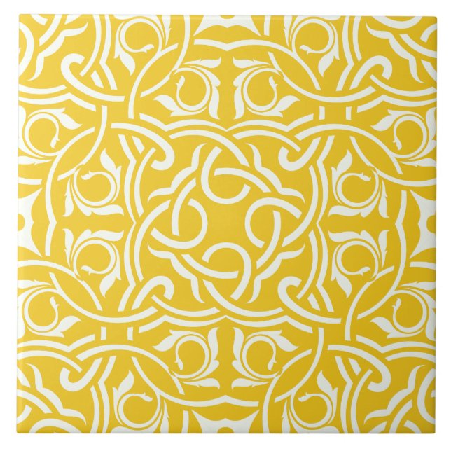 Azulejo De Cerâmica Yellow &white elegant intricate floral pattern (Frente)