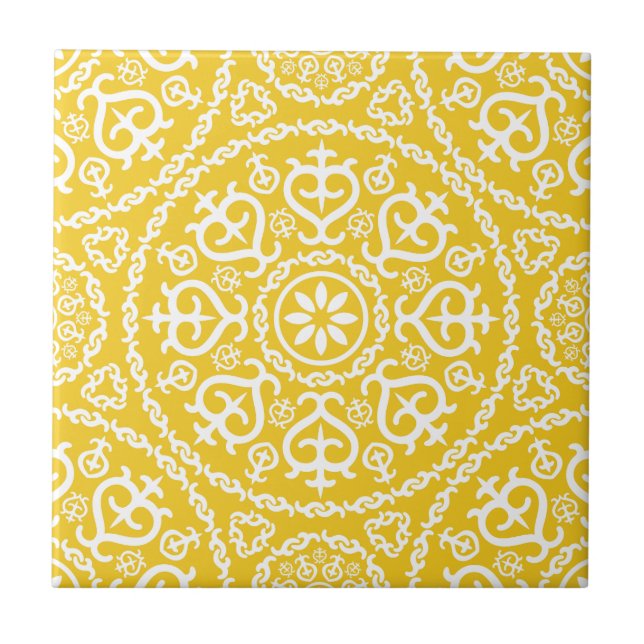 Azulejo De Cerâmica Yellow &white elegant intricate geometric pattern (Frente)