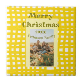 Azulejo De Cerâmica Yellow white plaid retro Christmas holiday family 