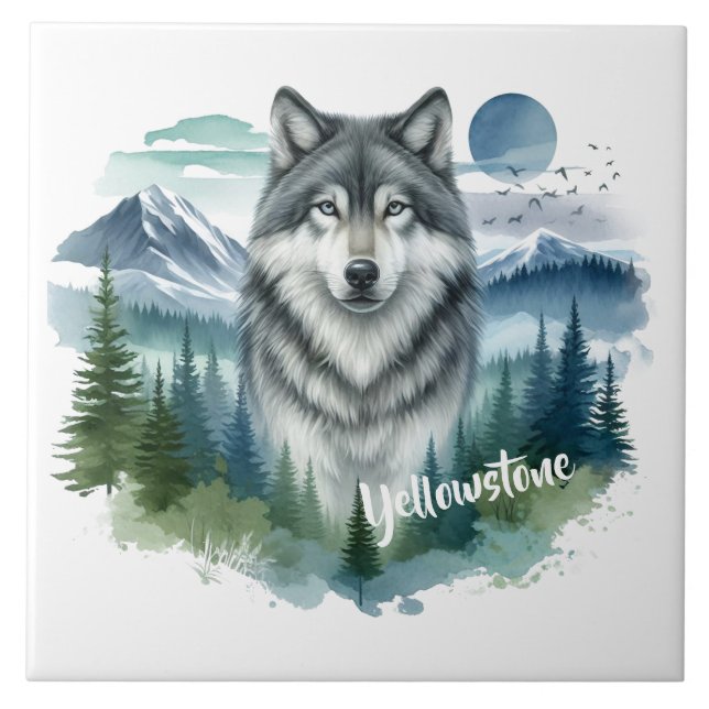 Azulejo De Cerâmica Yellowstone Wolf (Frente)