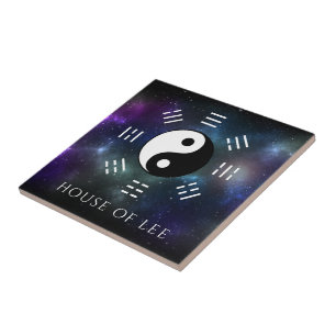 Azulejo De Cerâmica Yin Yang com Símbolos Bagua Trigram I-Ching