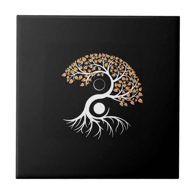 Azulejo De Cerâmica Yin Yang Tree - Golden Leaves (Frente)