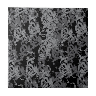 Azulejo De Cerâmica Ying Yang Cinzas Dragon