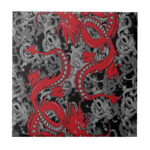 Azulejo De Cerâmica Ying Yang Red Dragon