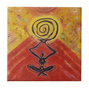 Azulejo De Cerâmica Yoga colorida segurando energia espiral