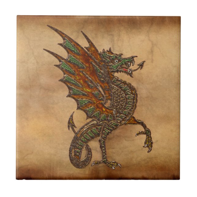 Azulejo De Cerâmica Yold Medieval Dragon Design (Frente)