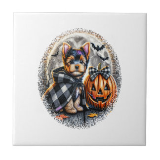 Azulejo De Cerâmica Yorkie Dog Halloween