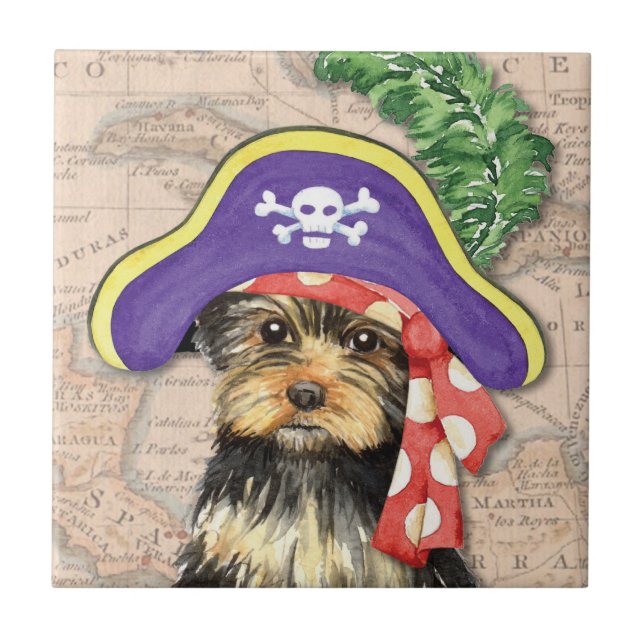 Azulejo De Cerâmica Yorkie Pirate (Frente)