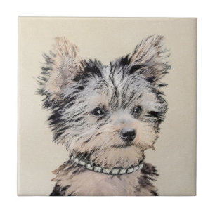 Azulejo De Cerâmica Yorkshire Terrier Puppy Pintura Original