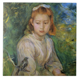 Azulejo De Cerâmica Young Girl With a Bird (por Berthe Morisot)