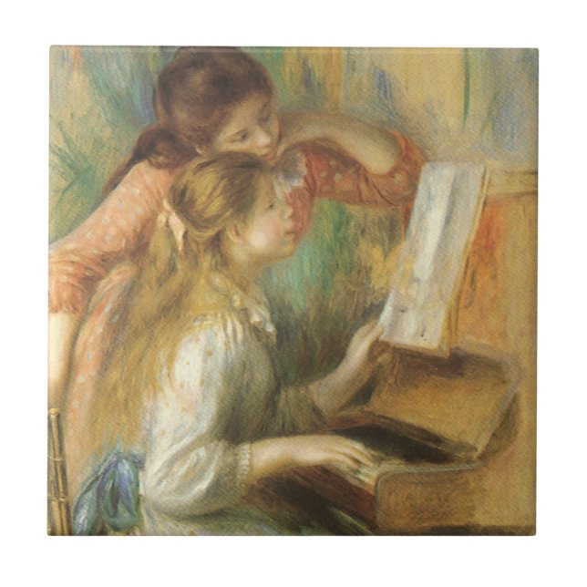 Azulejo De Cerâmica Young Girls in Piano por Pierre Renoir (Frente)