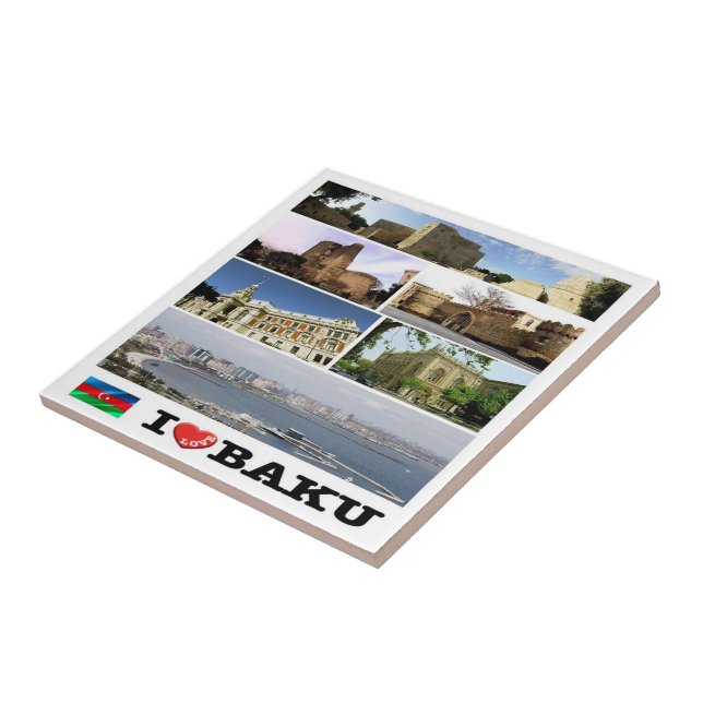 Azulejo De Cerâmica zAZ009 Adoro BAKU, Azerbaijão, Ásia. (Lateral)