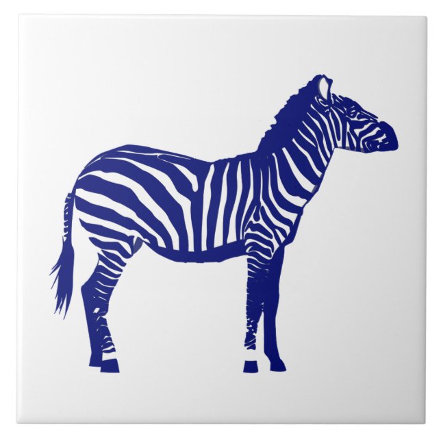 Azulejo De Cerâmica Zebra - Azul Cobalto Escuro e Branco (Frente)